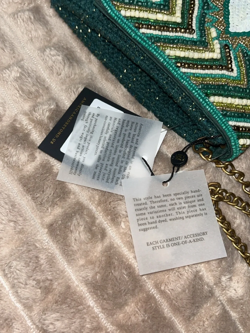NWT America & Beyond Beaded Teal Evil Eye Crossbody Clutch - gold chain strap